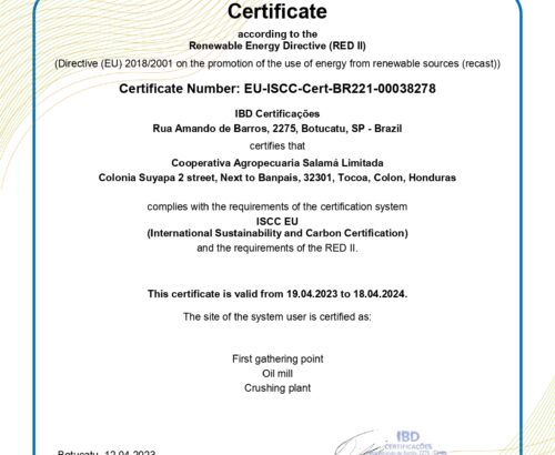 Salamá Certificado ISCC EU