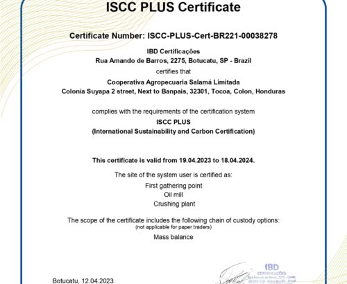 Salamá Certificado ISCC PLUS